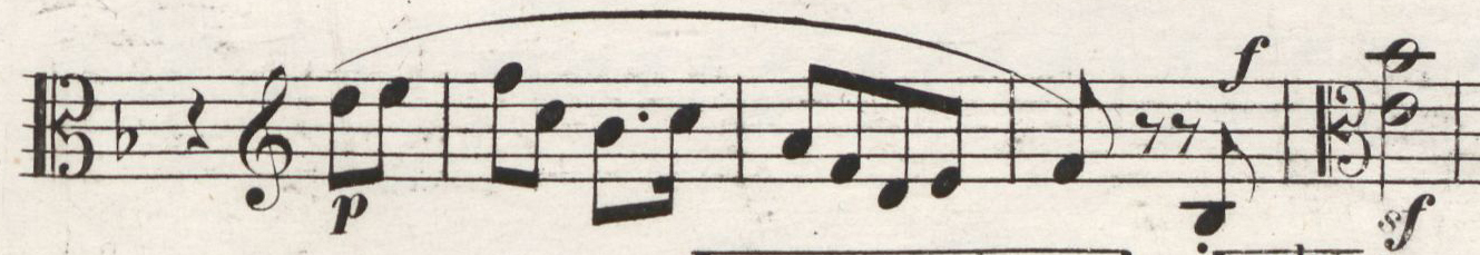 Fig. 3: First edition of the parts (1843), viola, movement IV: Allegro molto vivace, measures 179–183