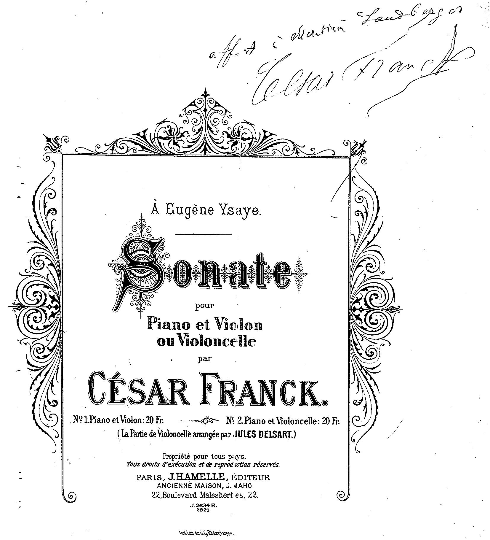 „Pour Piano et Violon ou Violoncelle“ Gibt es eine Cellosonate von