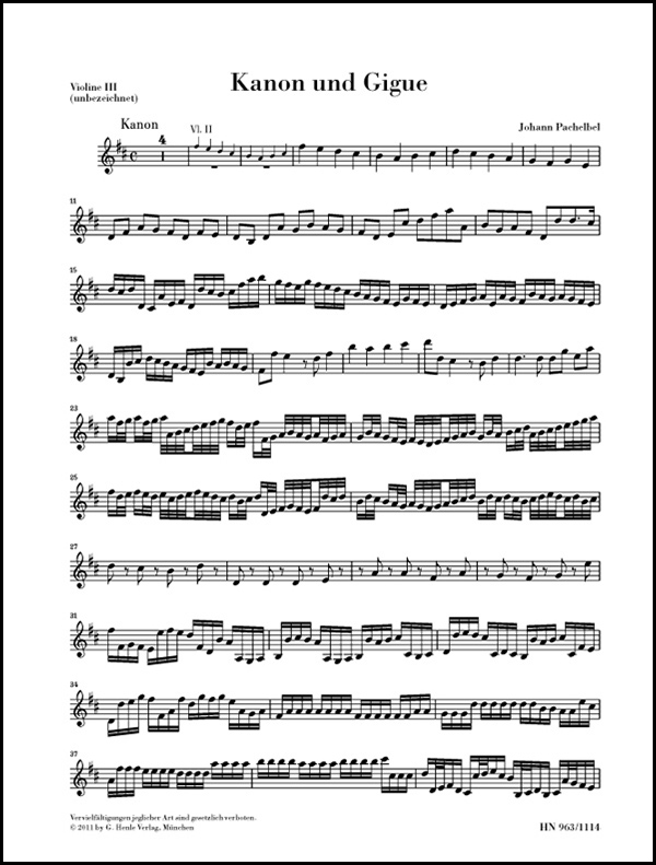 Kanon und Gigue D-dur für drei Violinen und Basso continuo